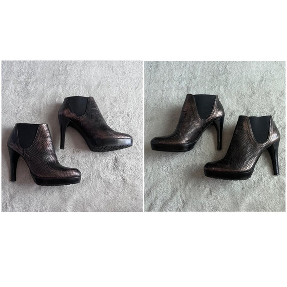 Stuart Weitzman Whoop Heel Leather Chelsea Ankle Boot Bootie Sable Viper Snake - Picture 5 of 13